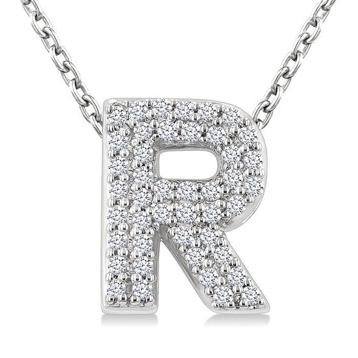1/8 Ctw Bubble Accent Initial 'R' Round Cut Diamond Fashion Pendant With Chain in 10K White Gold