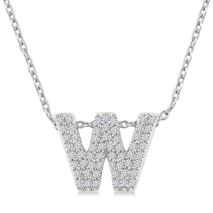 1/6 Ctw Bubble Accent Initial 'W' Round Cut Diamond Fashion Pendant With Chain in 10K White Gold