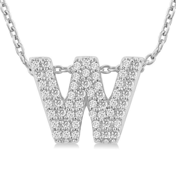 Bubble 'W' Initial Diamond Pendant