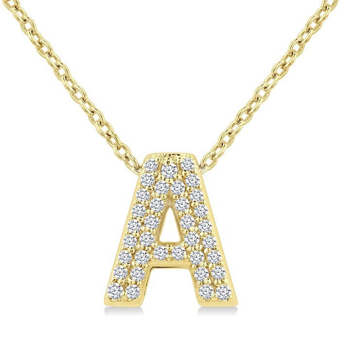 1/10 Ctw Bubble Accent Initial 'A' Round Cut Diamond Fashion Pendant With Chain in 10K Yellow Gold