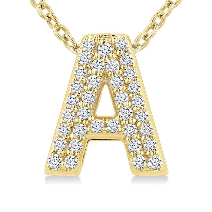 1/10 Ctw Bubble Accent Initial 'A' Round Cut Diamond Fashion Pendant With Chain in 10K Yellow Gold