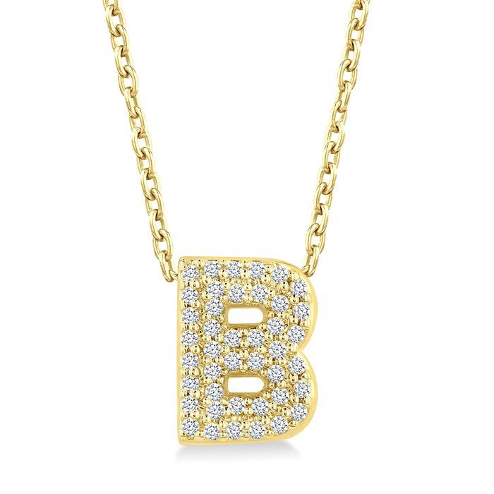 1/8 Ctw Bubble Accent Initial 'B' Round Cut Diamond Fashion Pendant With Chain in 10K Yellow Gold