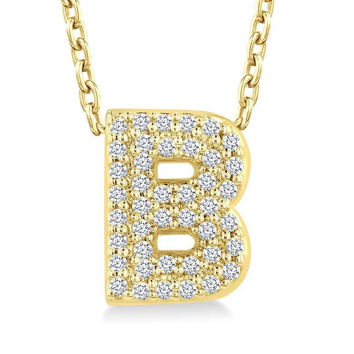 1/8 Ctw Bubble Accent Initial 'B' Round Cut Diamond Fashion Pendant With Chain in 10K Yellow Gold