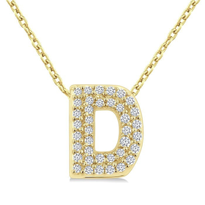 1/8 Ctw Bubble Accent Initial 'D' Round Cut Diamond Fashion Pendant With Chain in 10K Yellow Gold