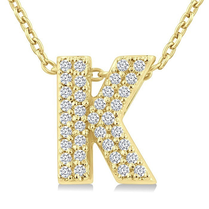 1/10 Ctw Bubble Accent Initial 'K' Round Cut Diamond Fashion Pendant With Chain in 10K Yellow Gold
