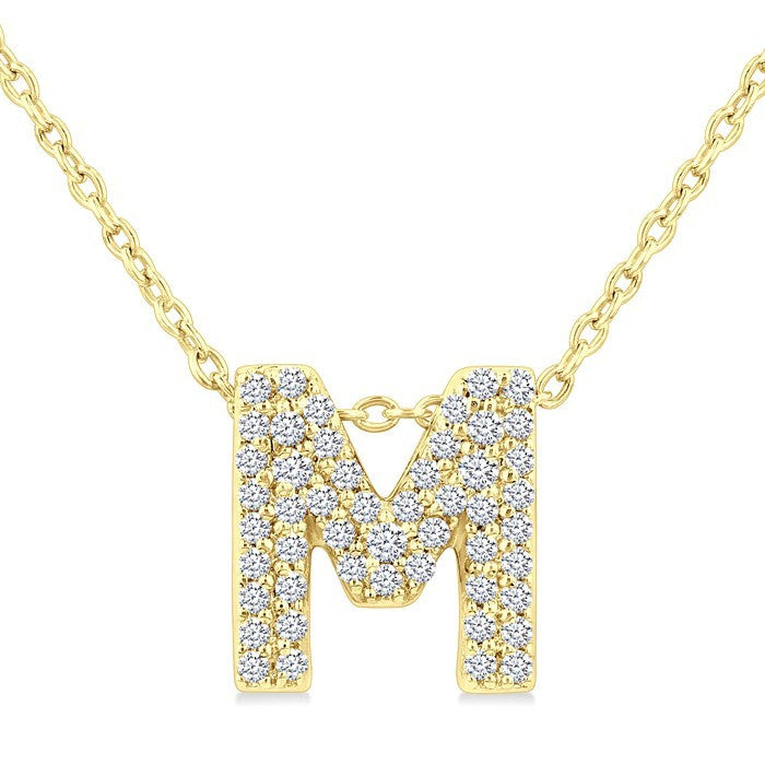 1/6 Ctw Bubble Accent Initial 'M' Round Cut Diamond Fashion Pendant With Chain in 10K Yellow Gold