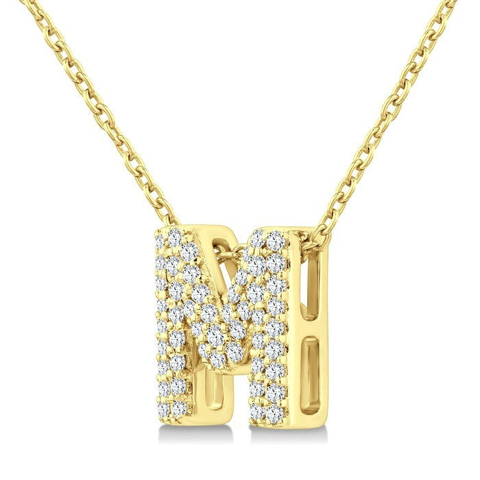 1/6 Ctw Bubble Accent Initial 'M' Round Cut Diamond Fashion Pendant With Chain in 10K Yellow Gold