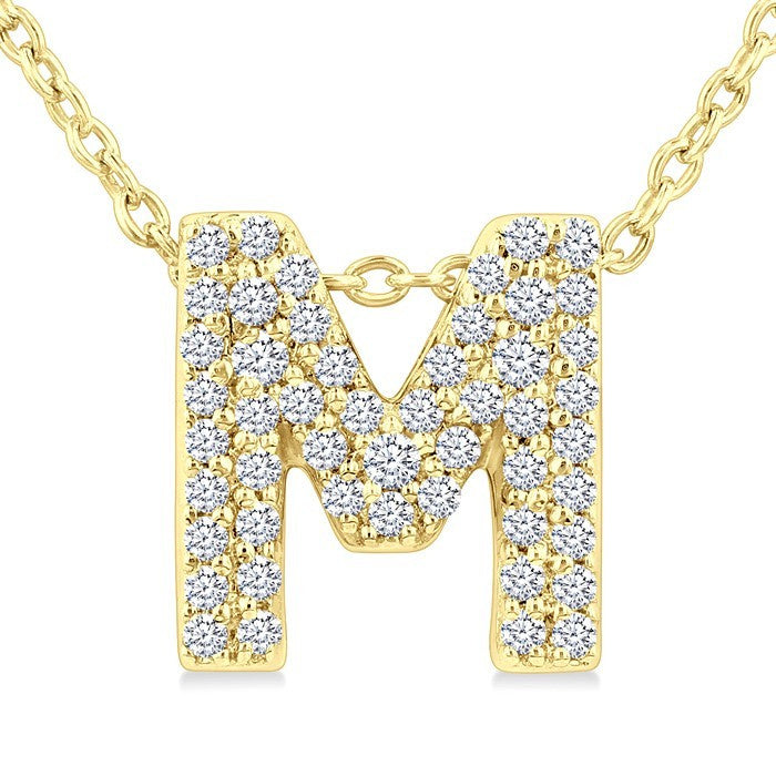 1/6 Ctw Bubble Accent Initial 'M' Round Cut Diamond Fashion Pendant With Chain in 10K Yellow Gold