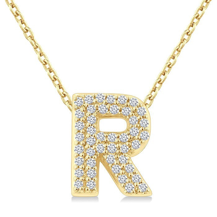 1/8 Ctw Bubble Accent Initial 'R' Round Cut Diamond Fashion Pendant With Chain in 10K Yellow Gold