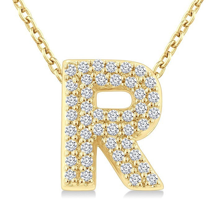 1/8 Ctw Bubble Accent Initial 'R' Round Cut Diamond Fashion Pendant With Chain in 10K Yellow Gold