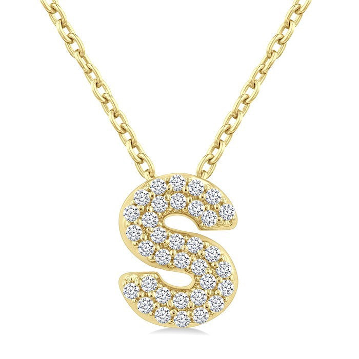 1/10 Ctw Bubble Accent Initial 'S' Round Cut Diamond Fashion Pendant With Chain in 10K Yellow Gold