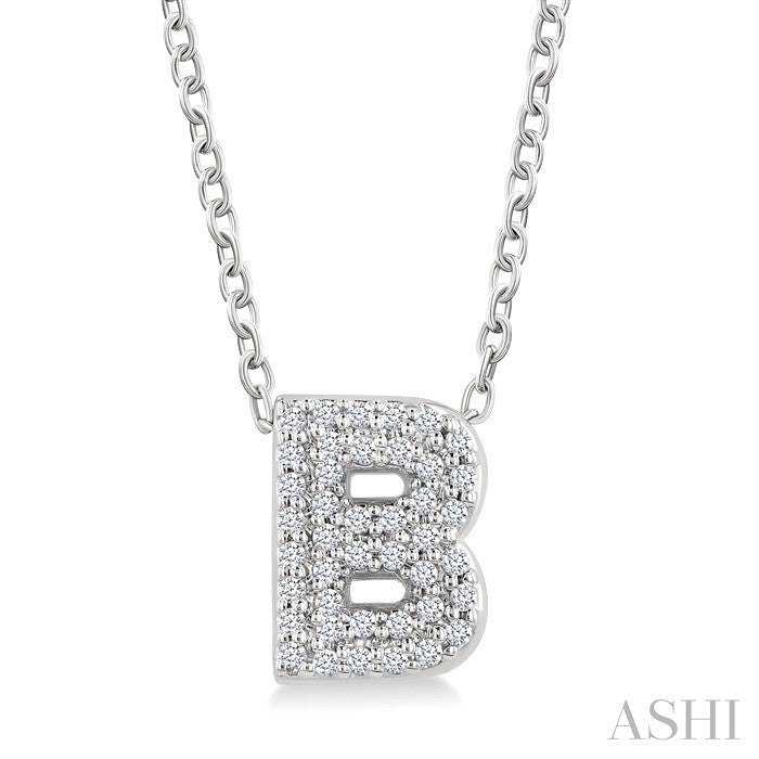 1/8 Ctw Bubble Accent Initial 'B' Round Cut Diamond Fashion Pendant With Chain in 10K White Gold