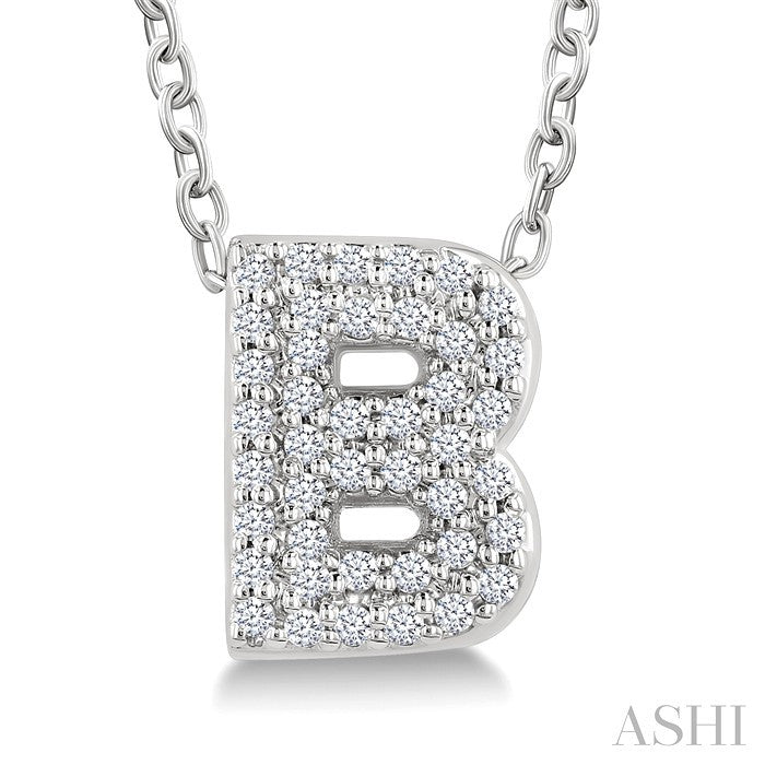 1/8 Ctw Bubble Accent Initial 'B' Round Cut Diamond Fashion Pendant With Chain in 10K White Gold