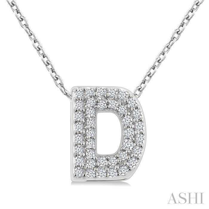 1/8 Ctw Bubble Accent Initial 'D' Round Cut Diamond Fashion Pendant With Chain in 10K White Gold