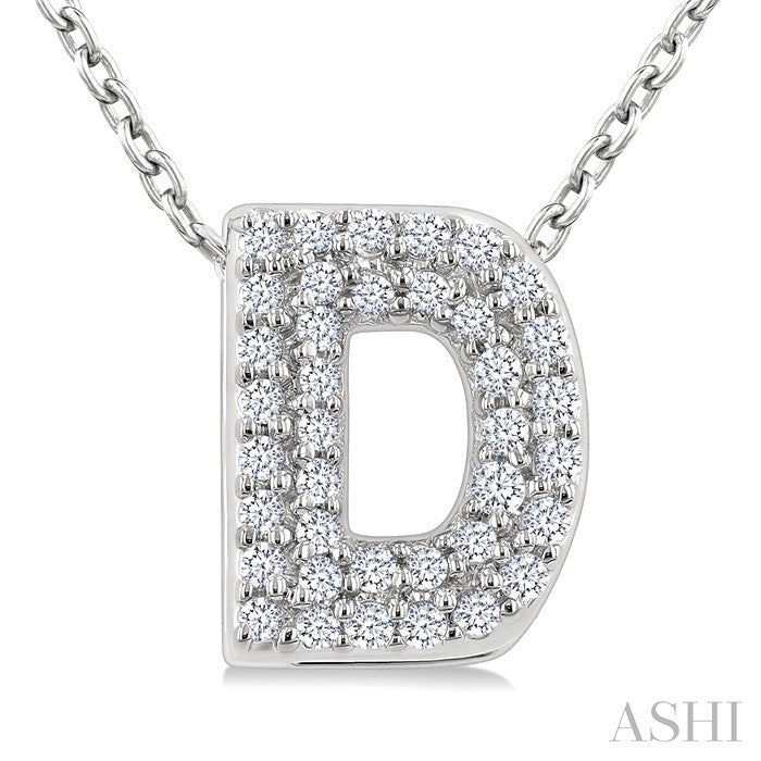 1/8 Ctw Bubble Accent Initial 'D' Round Cut Diamond Fashion Pendant With Chain in 10K White Gold