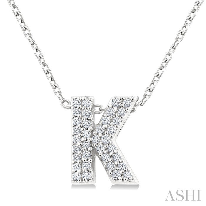 1/10 Ctw Bubble Accent Initial 'K' Round Cut Diamond Fashion Pendant With Chain in 10K White Gold