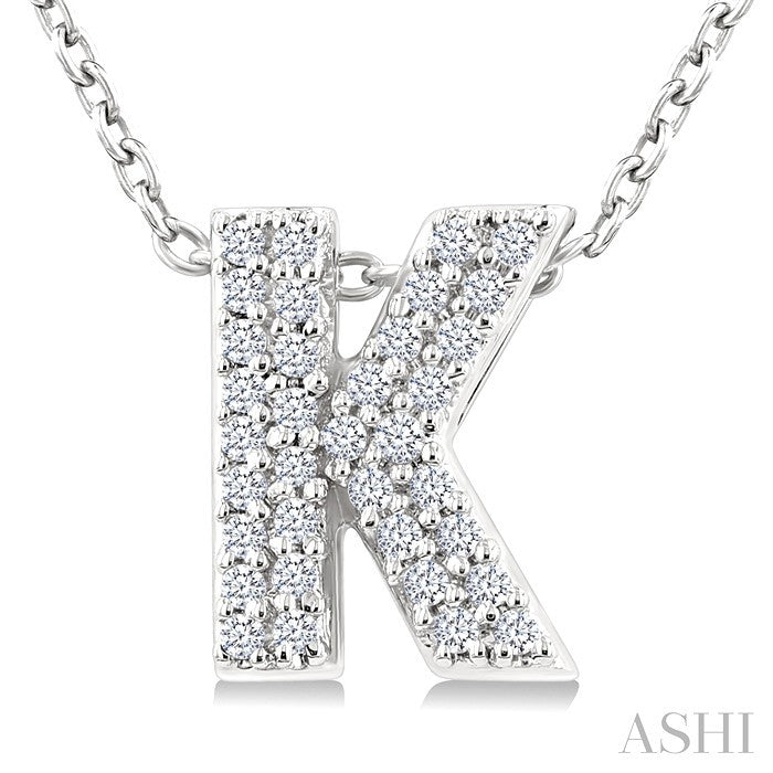 1/10 Ctw Bubble Accent Initial 'K' Round Cut Diamond Fashion Pendant With Chain in 10K White Gold