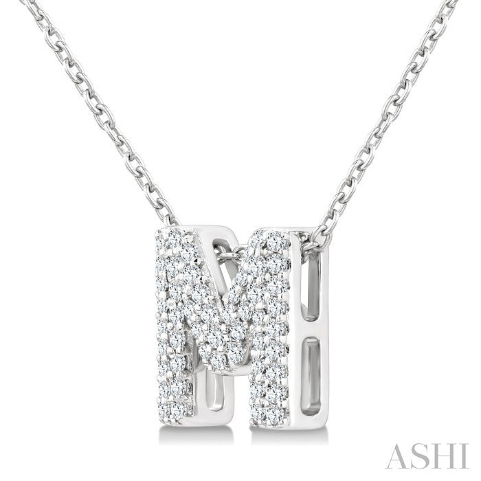 1/6 Ctw Bubble Accent Initial 'M' Round Cut Diamond Fashion Pendant With Chain in 10K White Gold