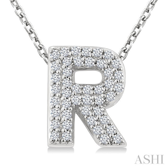 1/8 Ctw Bubble Accent Initial 'R' Round Cut Diamond Fashion Pendant With Chain in 10K White Gold