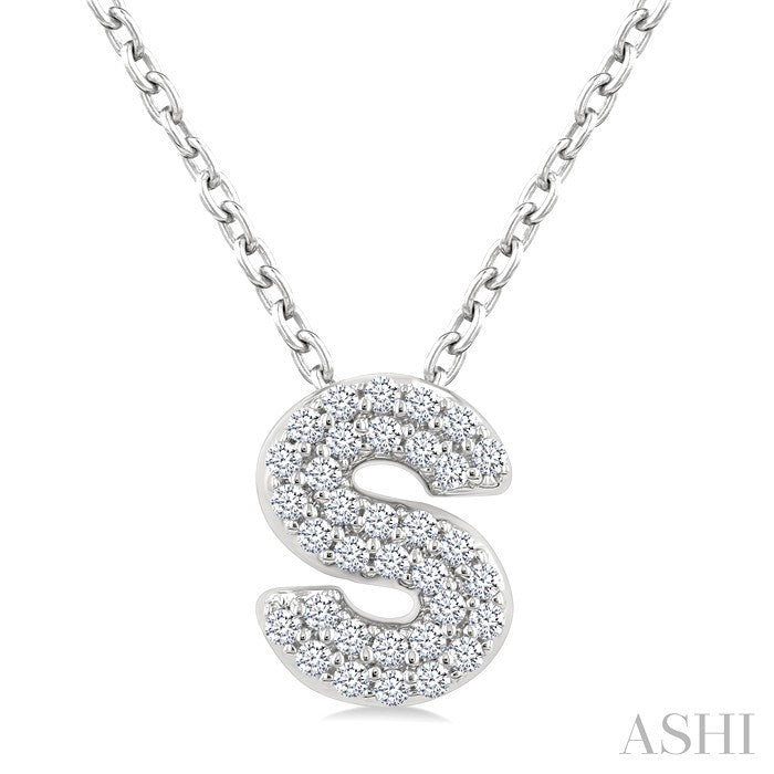 1/10 Ctw Bubble Accent Initial 'S' Round Cut Diamond Fashion Pendant With Chain in 10K White Gold
