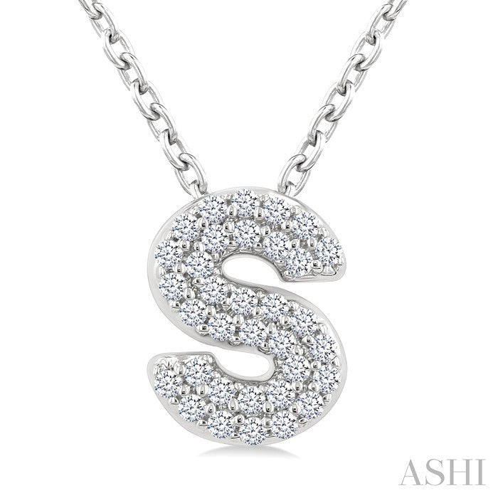1/10 Ctw Bubble Accent Initial 'S' Round Cut Diamond Fashion Pendant With Chain in 10K White Gold