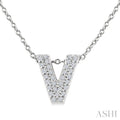 1/10 Ctw Bubble Accent Initial 'V' Round Cut Diamond Fashion Pendant With Chain in 10K White Gold