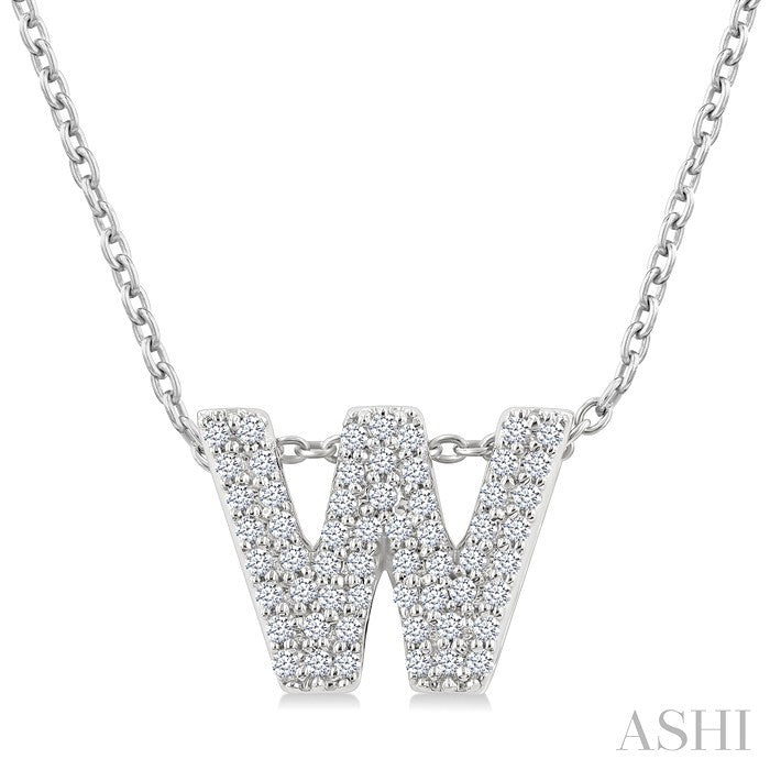 1/6 Ctw Bubble Accent Initial 'W' Round Cut Diamond Fashion Pendant With Chain in 10K White Gold