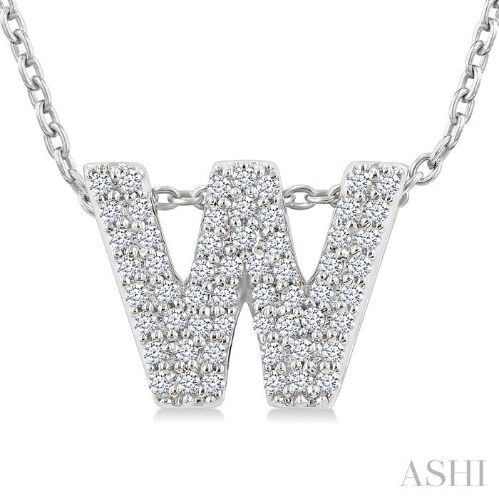 1/6 Ctw Bubble Accent Initial 'W' Round Cut Diamond Fashion Pendant With Chain in 10K White Gold