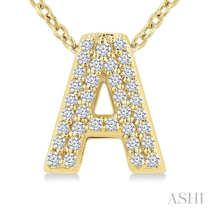 1/10 Ctw Bubble Accent Initial 'A' Round Cut Diamond Fashion Pendant With Chain in 10K Yellow Gold