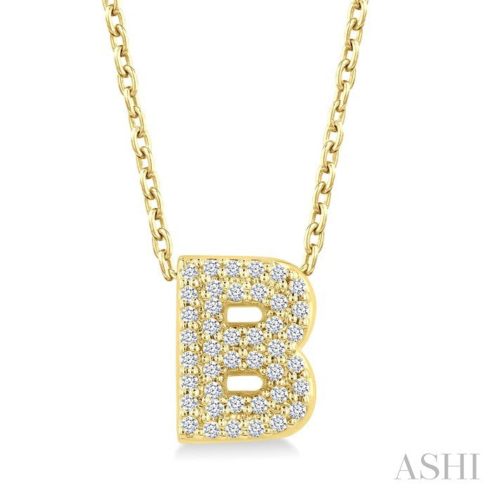 1/8 Ctw Bubble Accent Initial 'B' Round Cut Diamond Fashion Pendant With Chain in 10K Yellow Gold