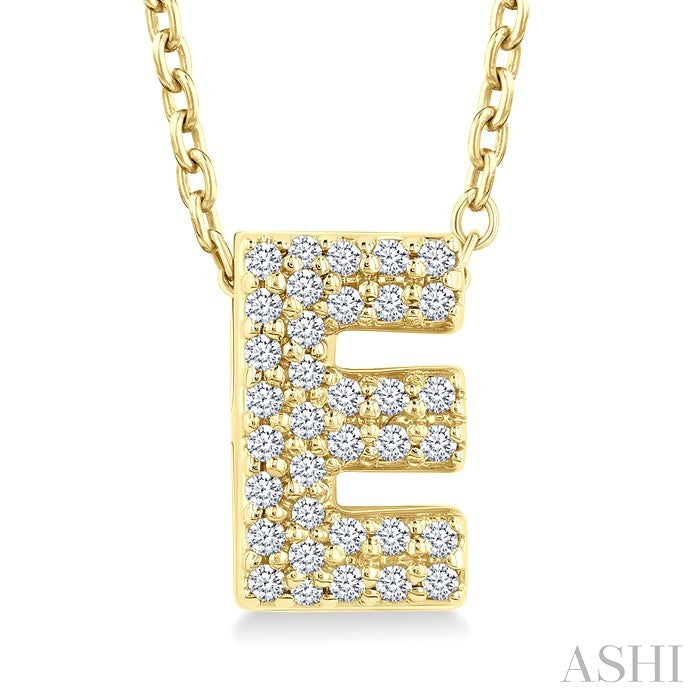 1/10 Ctw Bubble Accent Initial 'E' Round Cut Diamond Fashion Pendant With Chain in 10K Yellow Gold