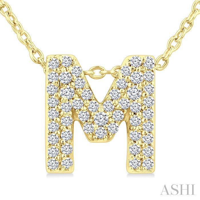 1/6 Ctw Bubble Accent Initial 'M' Round Cut Diamond Fashion Pendant With Chain in 10K Yellow Gold