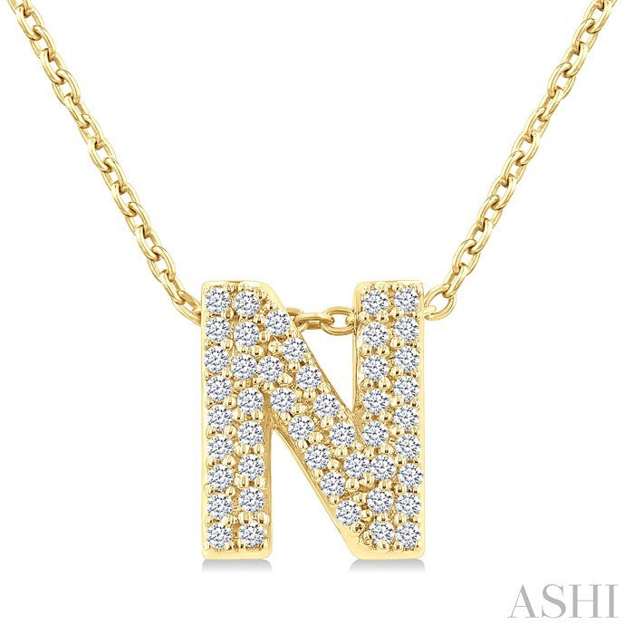 1/6 Ctw Bubble Accent Initial 'B' Round Cut Diamond Fashion Pendant With Chain in 10K Yellow Gold