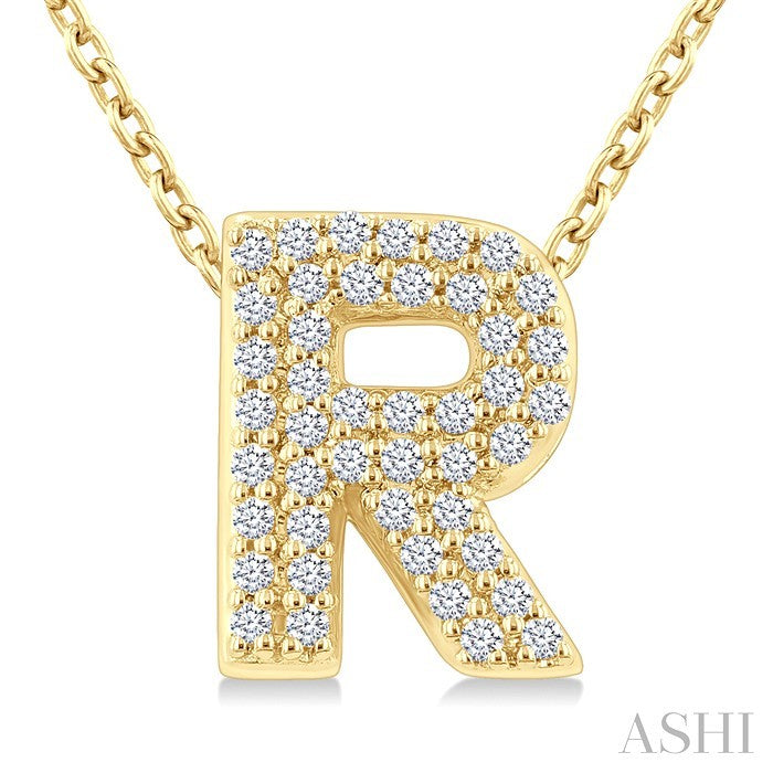 1/8 Ctw Bubble Accent Initial 'R' Round Cut Diamond Fashion Pendant With Chain in 10K Yellow Gold