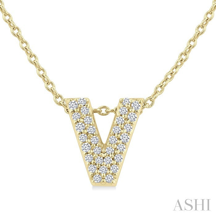 1/10 Ctw Bubble Accent Initial 'V' Round Cut Diamond Fashion Pendant With Chain in 10K Yellow Gold