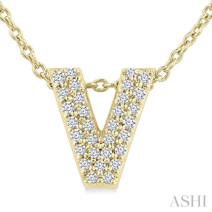 1/10 Ctw Bubble Accent Initial 'V' Round Cut Diamond Fashion Pendant With Chain in 10K Yellow Gold