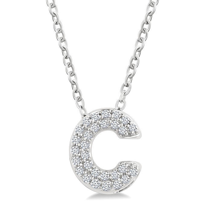1/10 Ctw Initial 'C' Round Cut Diamond Fashion Pendant With Chain in 10K White Gold