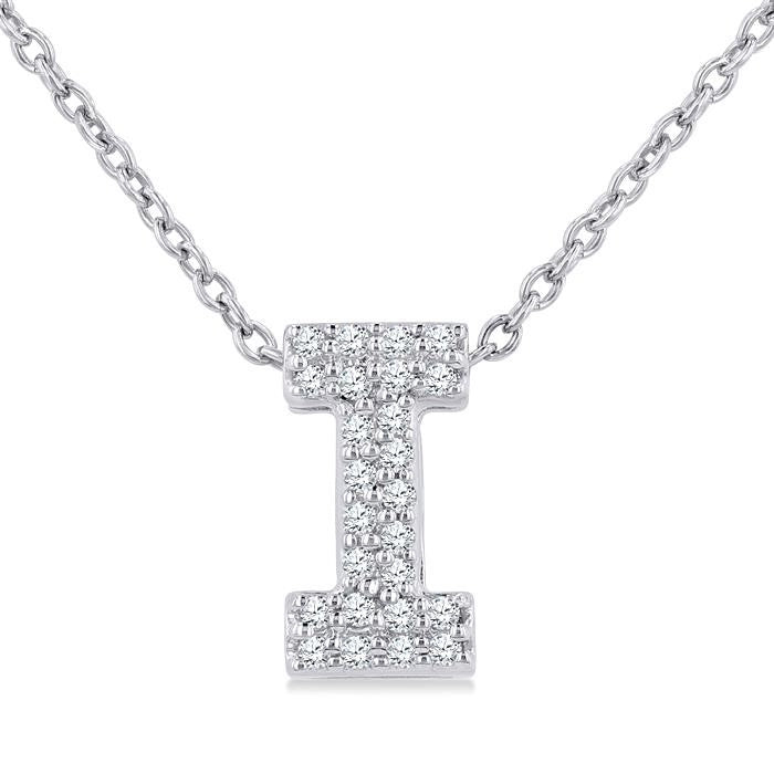 1/10 Ctw Initial 'I' Round Cut Diamond Fashion Pendant With Chain in 10K White Gold