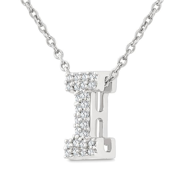 1/10 Ctw Initial 'I' Round Cut Diamond Fashion Pendant With Chain in 10K White Gold