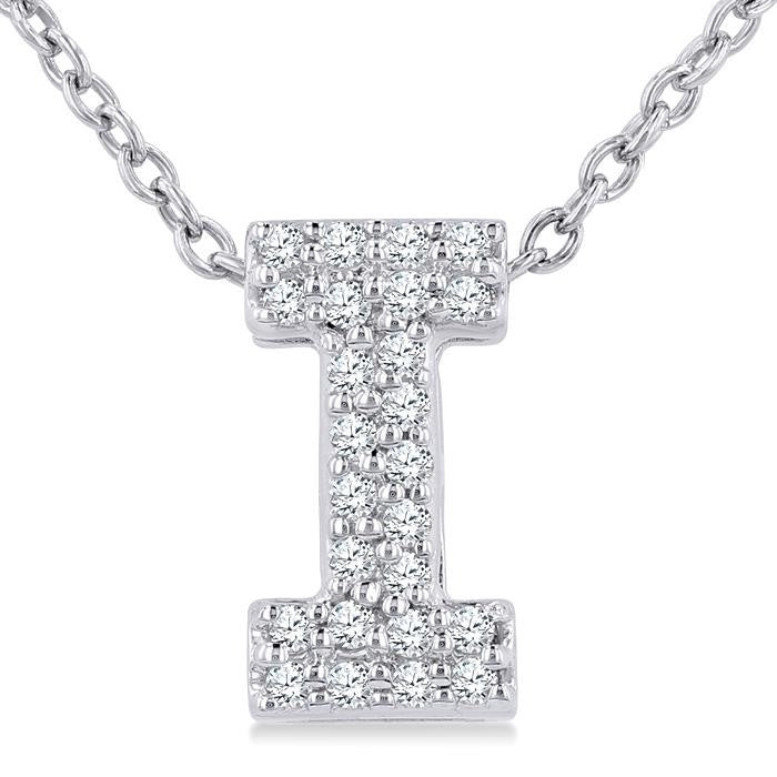 1/10 Ctw Initial 'I' Round Cut Diamond Fashion Pendant With Chain in 10K White Gold