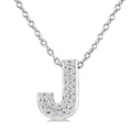 1/10 Ctw Initial 'J' Round Cut Diamond Fashion Pendant With Chain in 10K White Gold