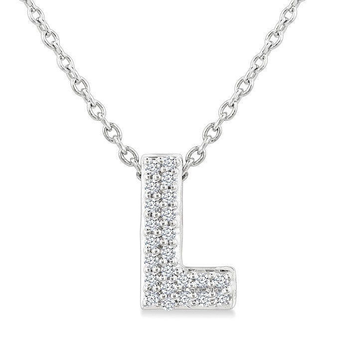 1/20 Ctw Initial 'L' Round Cut Diamond Fashion Pendant With Chain in 10K White Gold