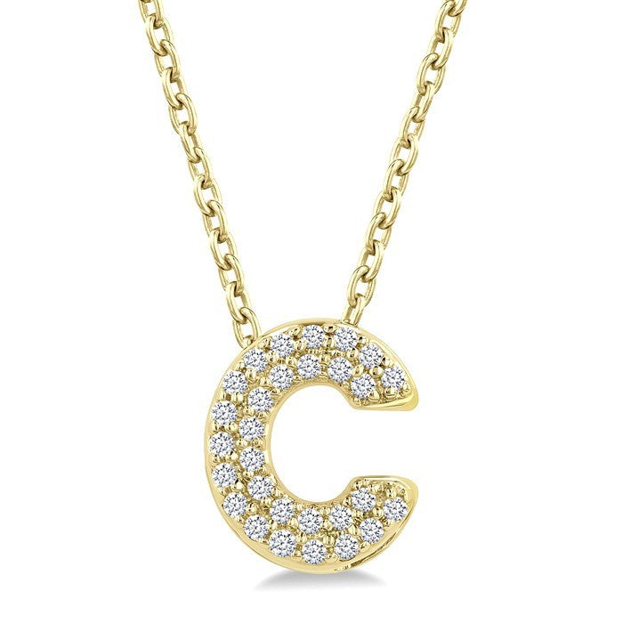 1/10 Ctw Initial 'C' Round Cut Diamond Fashion Pendant With Chain in 10K Yellow Gold