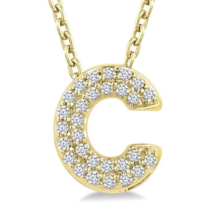 1/10 Ctw Initial 'C' Round Cut Diamond Fashion Pendant With Chain in 10K Yellow Gold