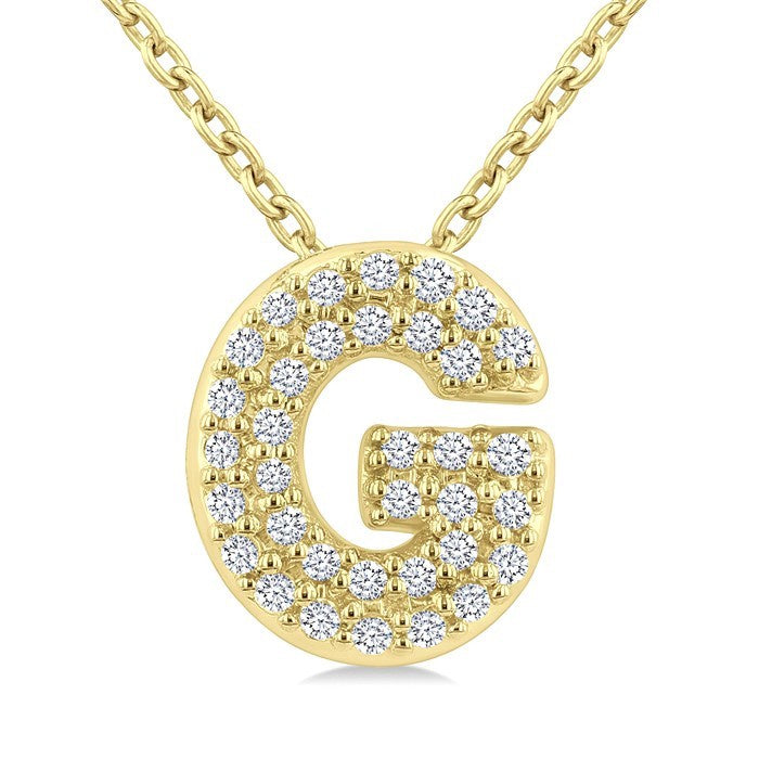 1/10 Ctw Initial 'G' Round Cut Diamond Fashion Pendant With Chain in 10K Yellow Gold