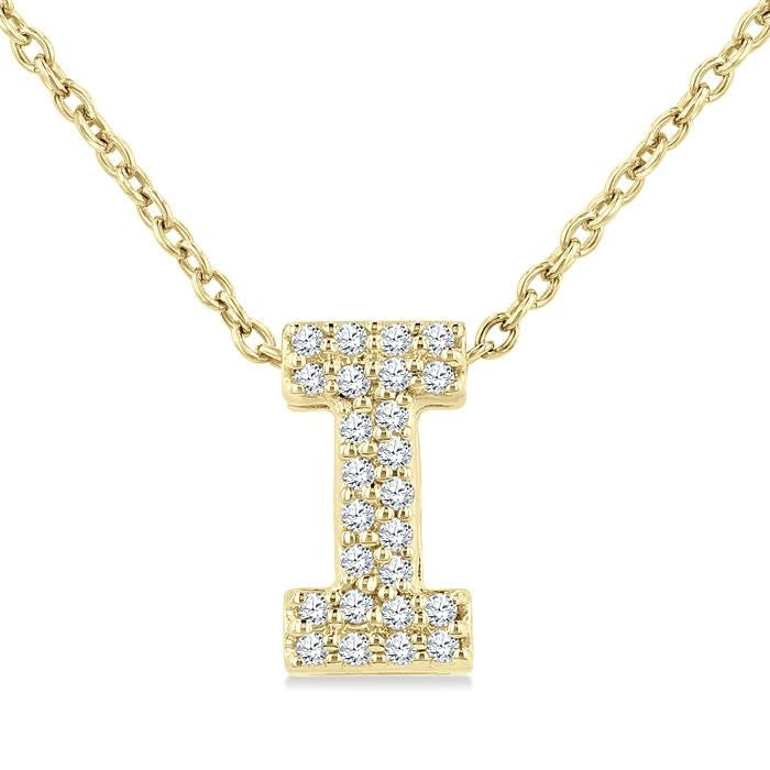 1/10 Ctw Initial 'I' Round Cut Diamond Fashion Pendant With Chain in 10K Yellow Gold
