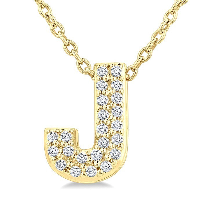 1/10 Ctw Initial 'J' Round Cut Diamond Fashion Pendant With Chain in 10K Yellow Gold