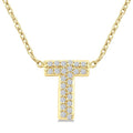 1/10 Ctw Initial 'T' Round Cut Diamond Fashion Pendant With Chain in 10K Yellow Gold