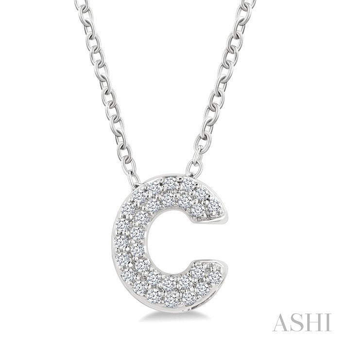1/10 Ctw Initial 'C' Round Cut Diamond Fashion Pendant With Chain in 10K White Gold