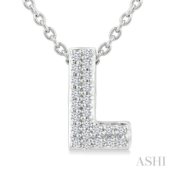 1/20 Ctw Initial 'L' Round Cut Diamond Fashion Pendant With Chain in 10K White Gold